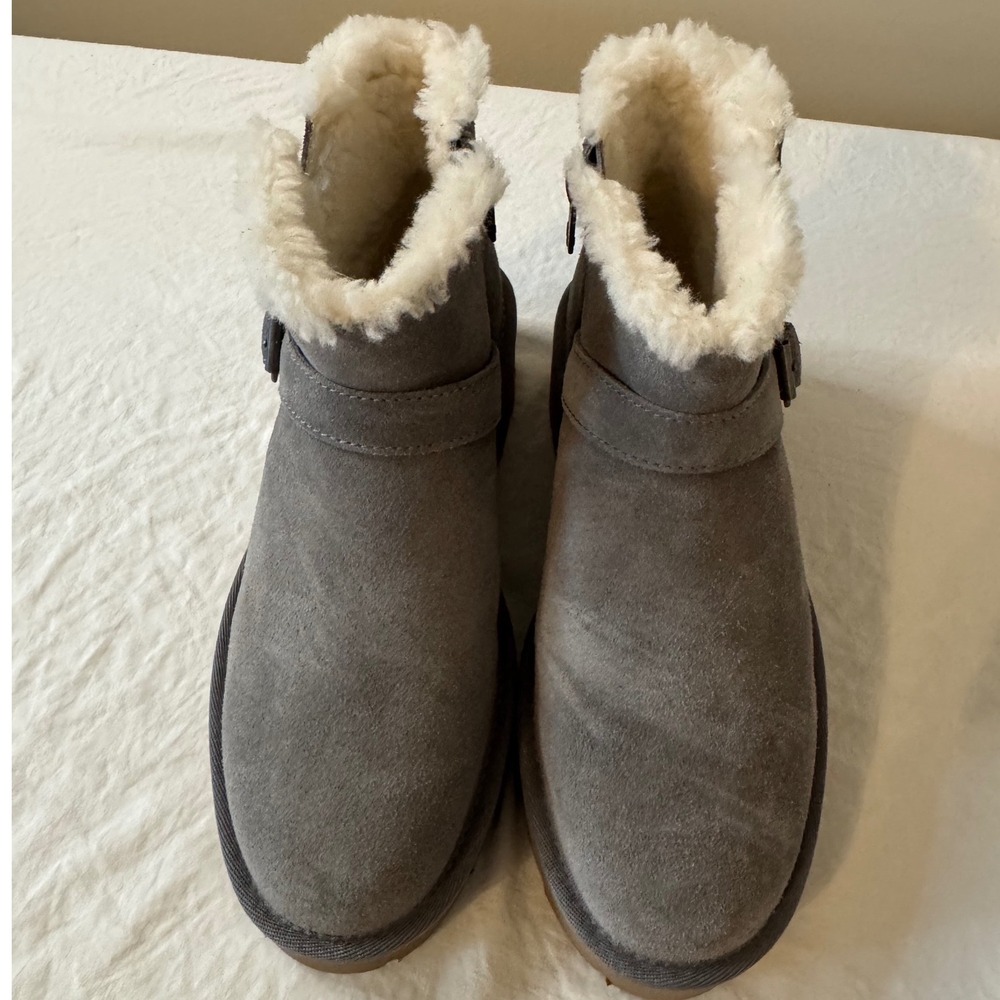 Koolaburra by UGG Advay Platform Grey Suede Faux Fur Buckle Boots 1149231 Size 7